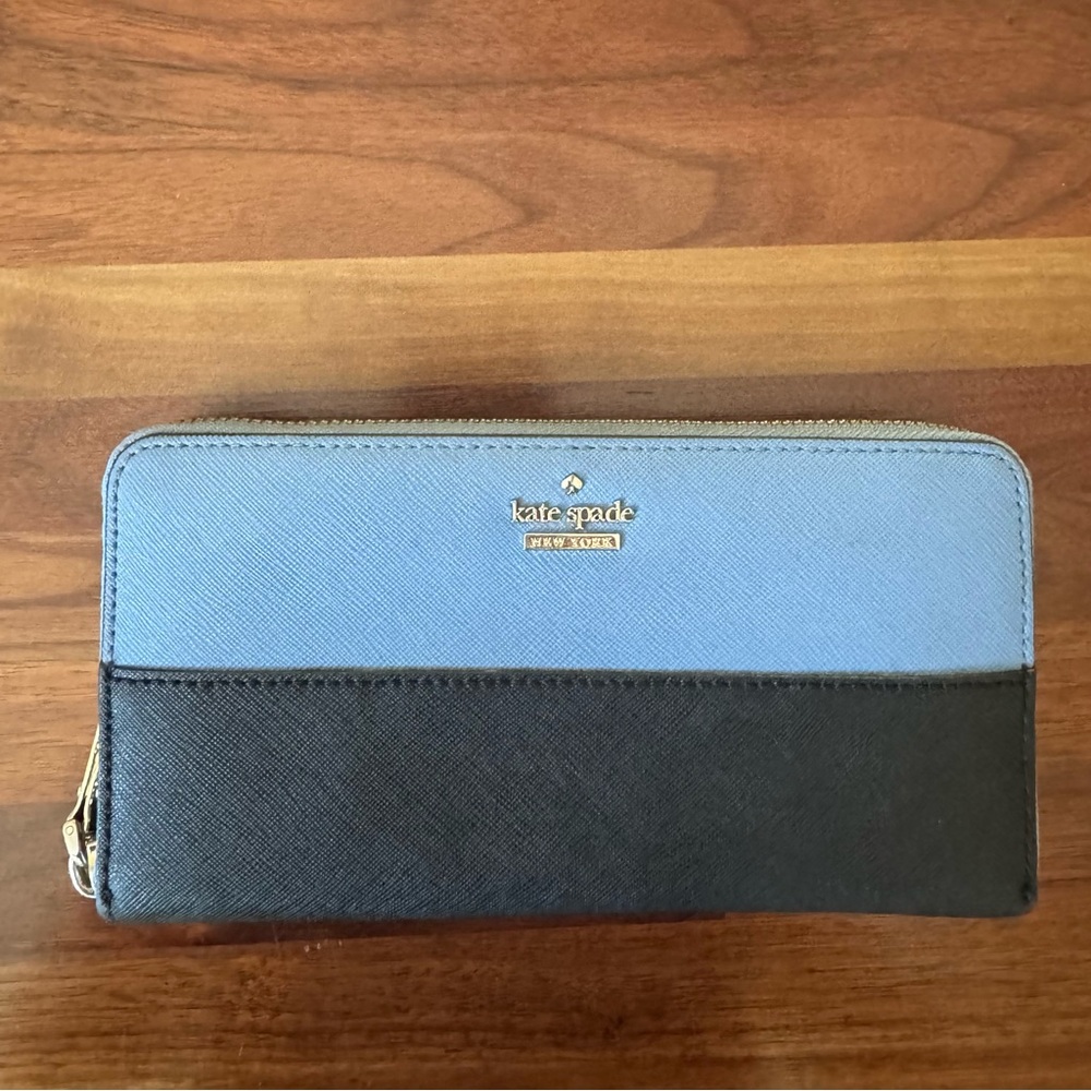authentic Kate Spade New York blue and black leather wallet